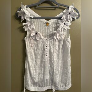 Anthropologie Leifsdottier Short Sleeve V Neck Blouse floral petal Size 4